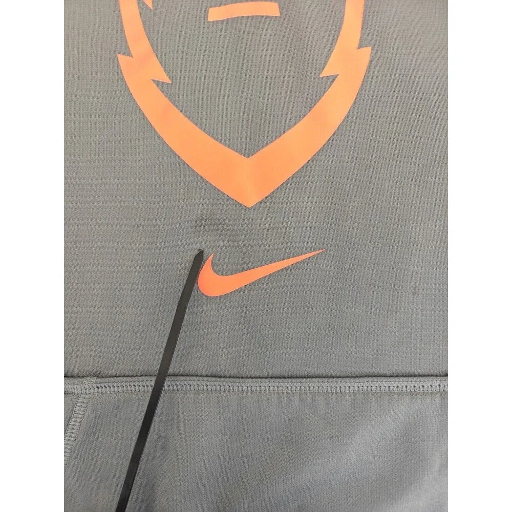 Nike Therma Fit Football Hoodie Youth Boys Large Gray Orange Fleece Pullover